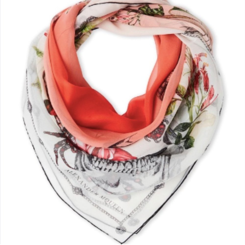 Alexander McQueen Shawl Women's Pink Wild Botanical Skull Snake Scarf LARGE